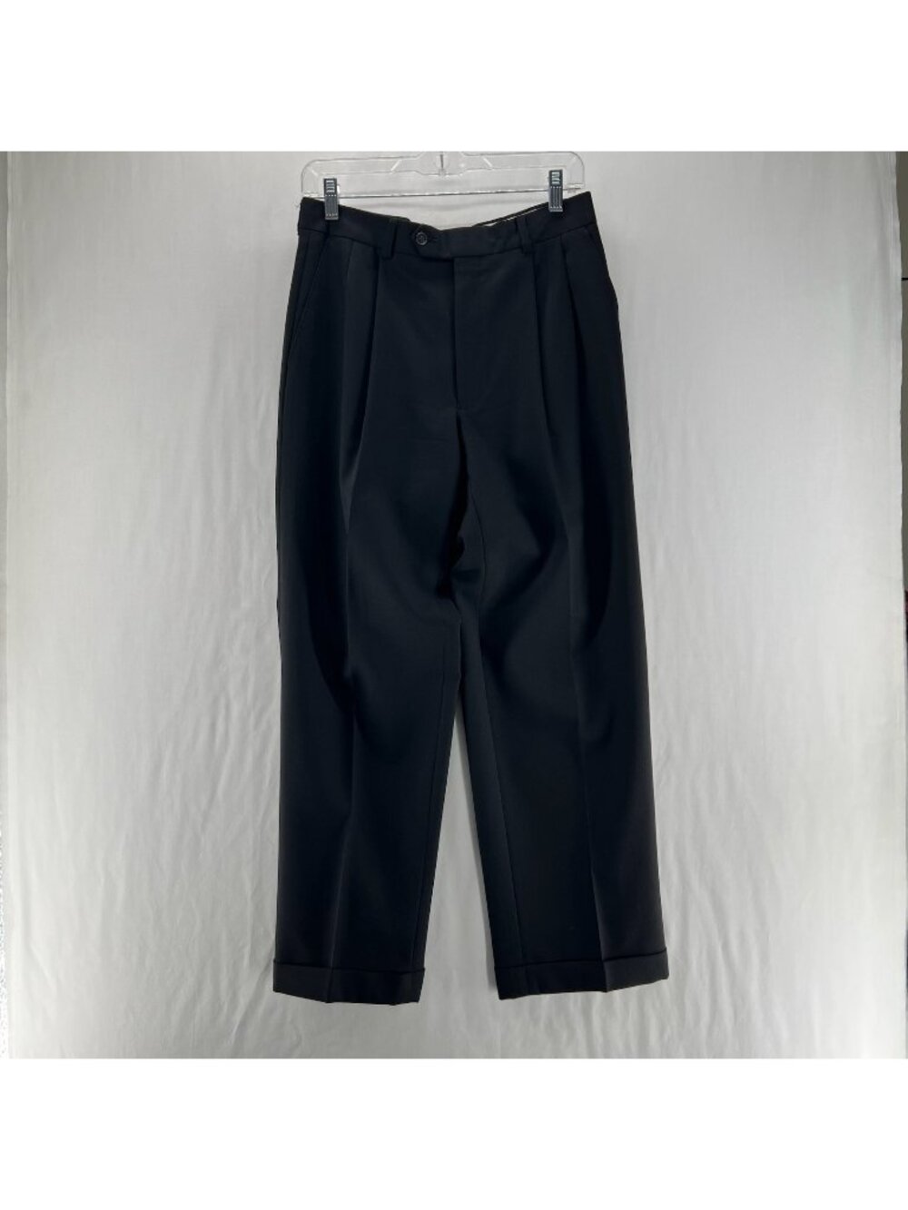 Lauren Ralph Lauren Wool Pleated Dress Pants 30/30 Cuffed Office Trousers Black